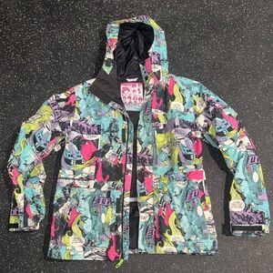 Burton Snow Jacket Colorful Comic Print Ski Snowboard Womens Medium M